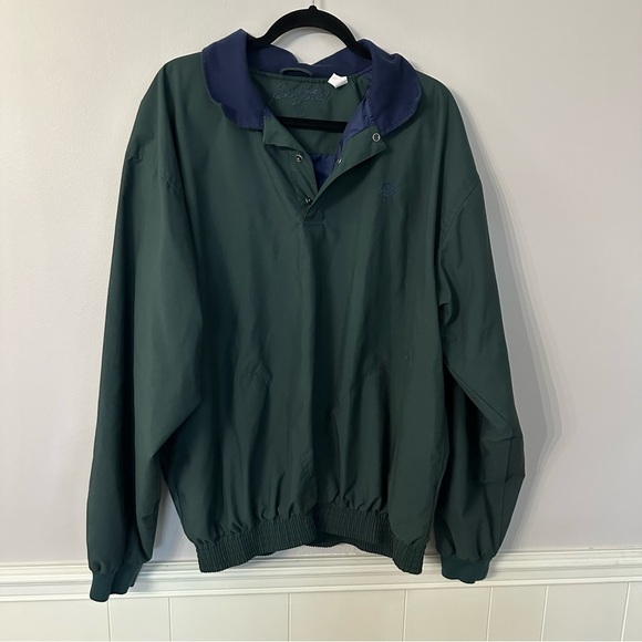 George Strait Men’s 1/4 Button Up Long Sleeve Green & Blue Windbreaker Sz XL GUC - Picture 2 of 9